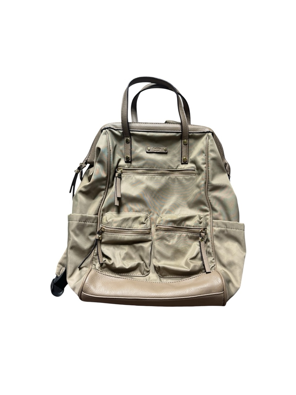 Tutilo New York Tan Khaki Nylon Backpack Tote Bag